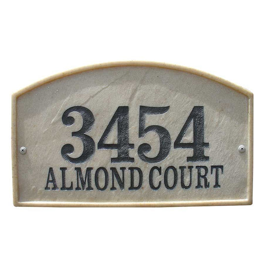 Riviera Arch Crushed Stone Address Plaque in Sandstone Color