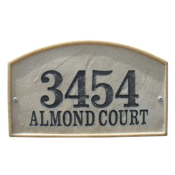 Riviera Arch Crushed Stone Address Plaque in Sandstone Color