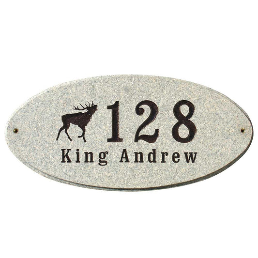 Rockport Oval LOGO Plaque (Includes Engraved Logo & One Line of Text) - Sand Granite Polished Stone Color