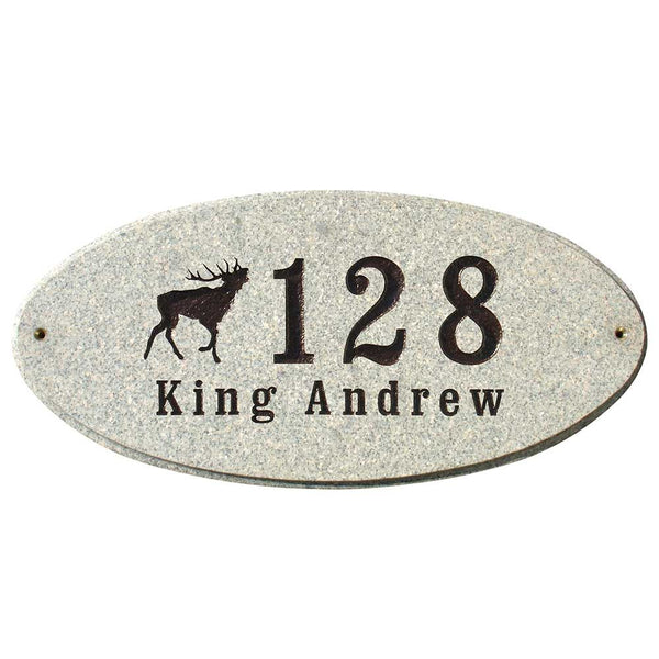 Rockport Oval LOGO Plaque (Includes Engraved Logo & One Line of Text) - Sand Granite Polished Stone Color
