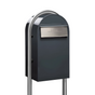 USPS Approved Bobi Grande B Rear Access Modern Locking Grey Mailbox with Round Stainless Steel Post Combo - Secure Small Parcel Delivery