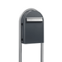 USPS Approved Bobi Classic B Rear Access Modern Locking Grey Mailbox and Round Stainless Steel Post Combo