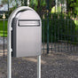 USPS Approved Bobi Classic B Rear Access Modern Locking Stainless Steel Mailbox and Round White Post Combo