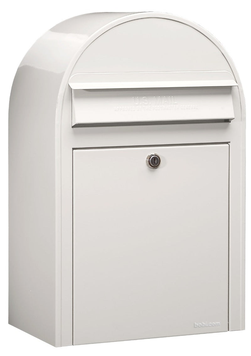 Bobi Classic Front Access White Mailbox and Round Green Post Combo