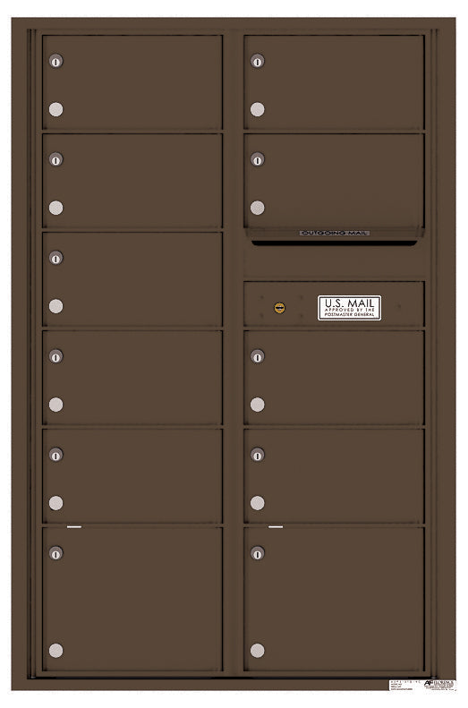 Versatile Front Loading Commercial Mailbox with 11 Tenant Compartments and Outgoing Mail Slot - Double Column-Antique Bronze (AB)