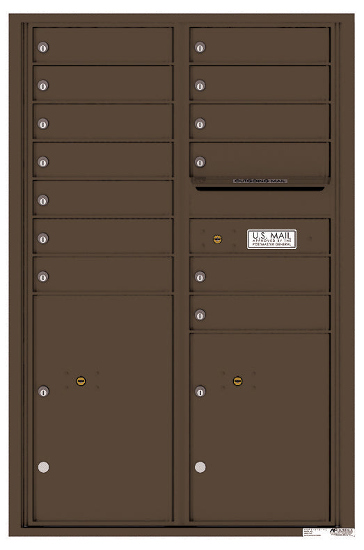 Versatile Front Loading Commercial Mailbox with 13 Tenant Compartments and 2 Parcel Lockers - Double Column-Antique Bronze (AB)