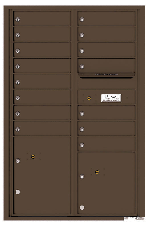 Versatile Front Loading Commercial Mailbox with 15 Tenant Compartments and 2 Parcel Lockers - Double Column-Antique Bronze (AB)