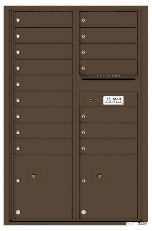 Versatile Front Loading Commercial Mailbox with 16 Tenant Compartments and 2 Parcel Lockers - Double Column-Antique Bronze (AB)