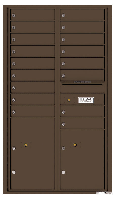 Versatile Front Loading Commercial Mailbox with 17 Tenant Doors and 2 Parcel Lockers-Antique Bronze (AB)