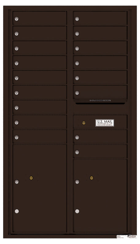 Florence 4C Horizontal Mailbox - 17 Doors, 2 Parcel Lockers - 15 Doors High USPS Access
