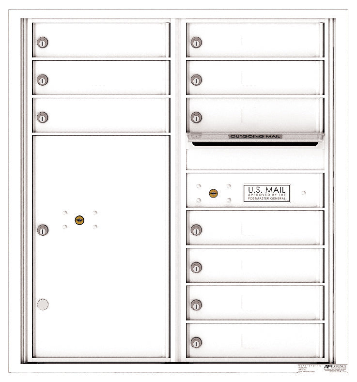 Florence 4C Horizontal Mailbox - 10 Doors, 1 Parcel Locker - 9 Doors High Private Access