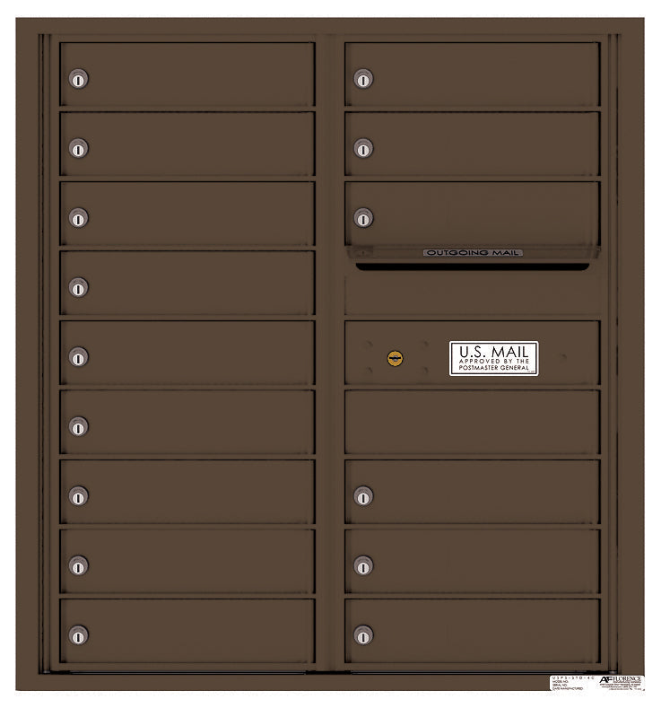 Versatile Front Loading Double Column Commercial Mailbox with 15 Tenant Doors and Outgoing Mail Slot-Antique Bronze (AB)