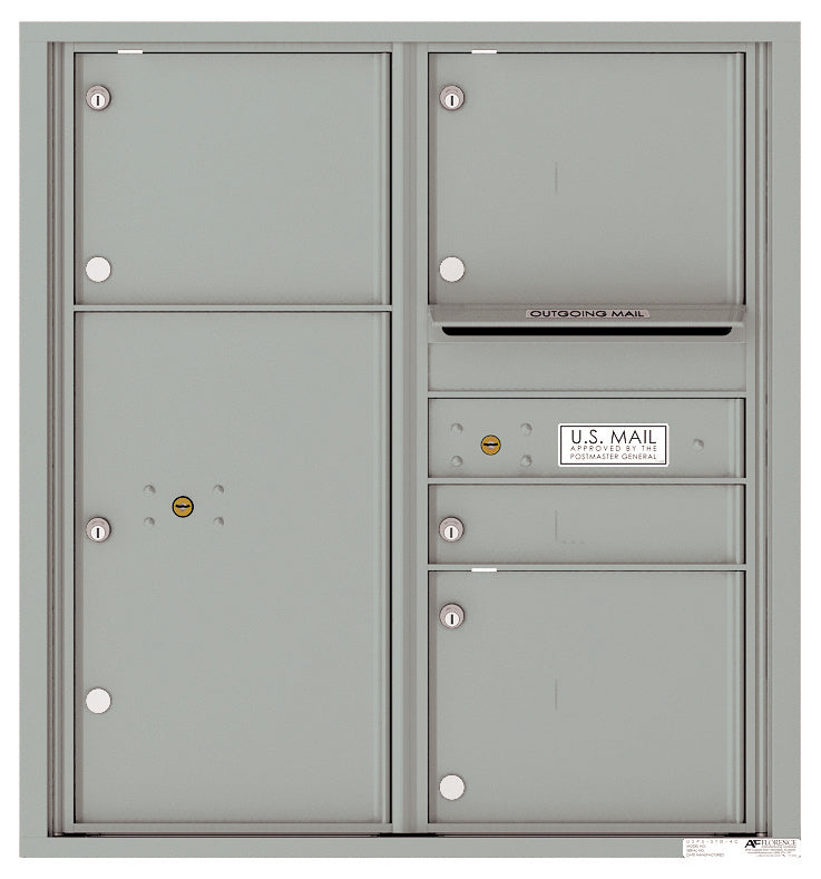 Versatile Front Loading Double Column Commercial Mailbox with 4 Tenant Compartments and 1 Parcel Locker-Silver Speck (SS)