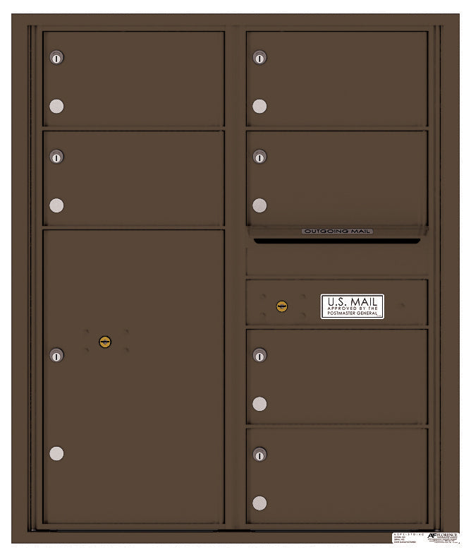 Versatile Front Loading Double Column Commercial Mailbox with 6 Tenant Compartments and 1 Parcel Locker-Antique Bronze (AB)