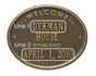 Whitehall Welcome Oval "House" Established - Standard Wall - Two Line - Antique Brass Address Plaque 