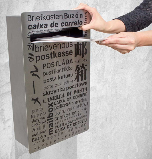 Verse locking mailbox, stainless steel front