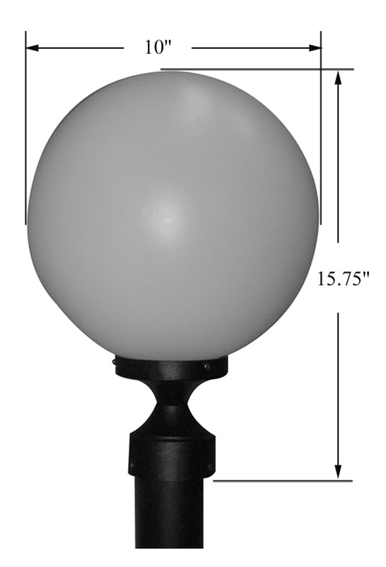 White Acrylic Sphere Post Mount Light- 10 inch