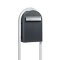 USPS Approved Bobi Classic B Rear Access Modern Locking Grey Mailbox with Stainless Steel Mail Slot and Round White Post Combo