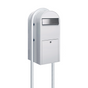 Bobi Jumbo Front Access Package White Mailbox with Stainless Steel Mail Slot and Round White Post Combo