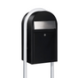Bobi Grande Front Access Black Mailbox with Stainless Steel Mail Slot and Round White Post Combo