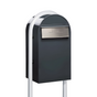 USPS Approved Bobi Grande B Rear Access Modern Locking Grey Mailbox with Round White Post Combo - Stainless Steel Mail Slot – Secure Small Parcel Delivery