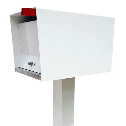 Ted Stuff Quick-Ship Uptown Modern Post Mounted Mailbox in White and Black with Stainless Steel Stick on Numbers