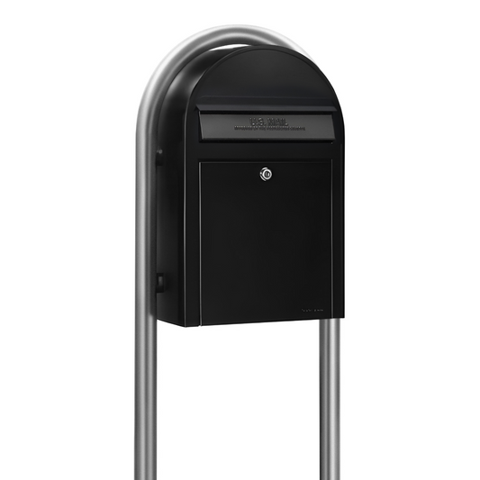 Bobi Classic Front Access Black Mailbox and Round Zinc Post Combo