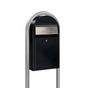 Bobi Grande Slim Front Access Black Mailbox with Stainless Steel Mail Slot and Round Zinc Post Combo